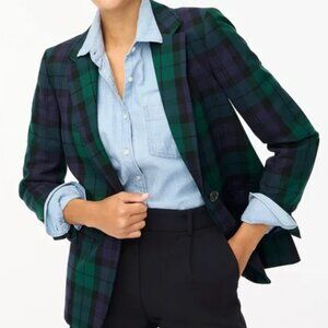 NWT J.Crew Green Navy Plaid One-Button Tailored Blazer